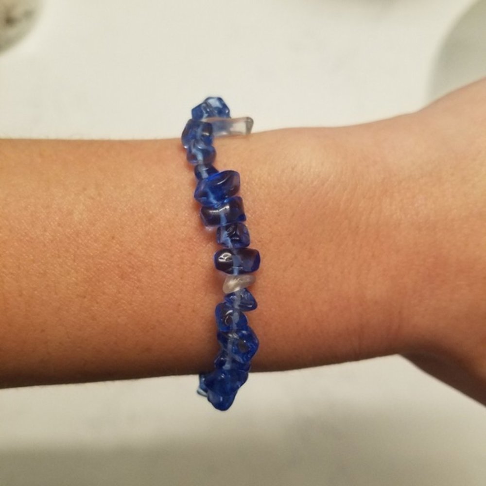 Tropical Blue Glass Beads Bracelet Vacation Boho Bride Preppy Beaded Work Casual